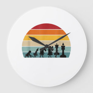Chess Evolution Retro Vintage Gift For A Chess Large Clock