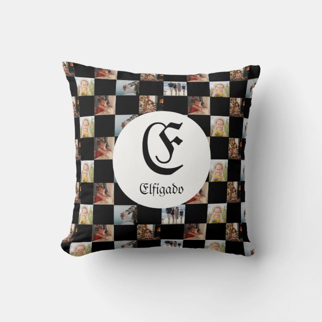 Chess Family Photo Name Throw Pillow (Front)