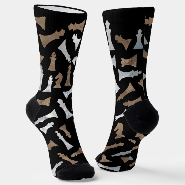 Chess Figures Pattern - Gold and pearl Socks (Angled)