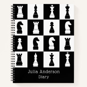 Chess Game Black & White Figures Pattern Name Notebook