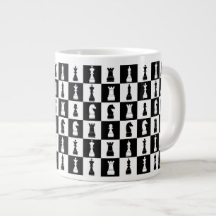 Chess Game Figures Black and White Pattern Large Coffee Mug