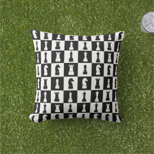 Chess Game Figures Black and White Pattern Outdoor Pillow
