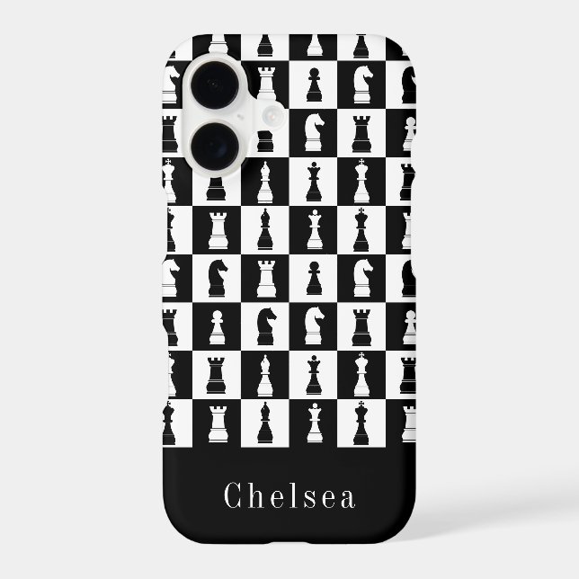 Chess Game Figures Pattern Black & White Name (Back)