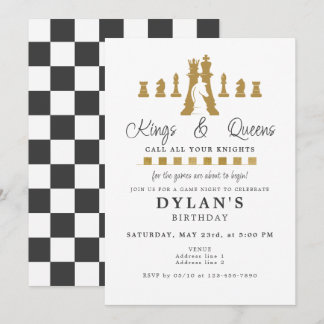 Chess Game Night Call Your Knights Gold Birthday Invitation