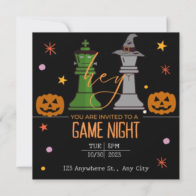 chess game night halloween  invitation (Front)