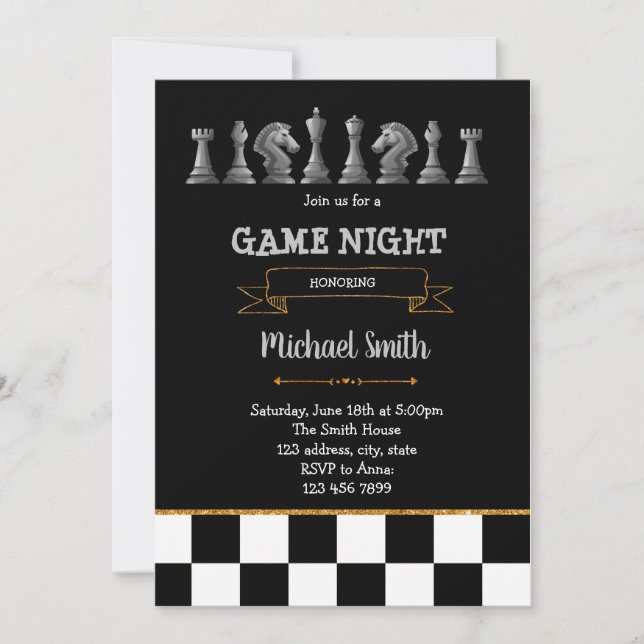 Chess game night party invitation (Front)