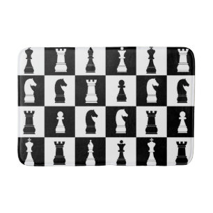 Chess Game Pattern Black and White Bath Mat