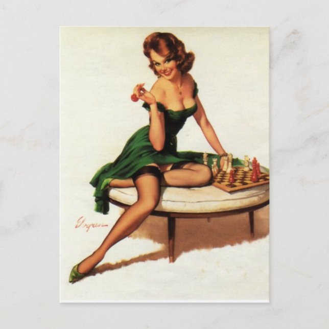 Chess Girl Pin Up Postcard (Front)