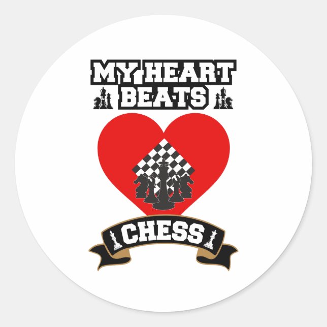 Chess Heart Pieces Strategy Game Love Passion  Classic Round Sticker (Front)