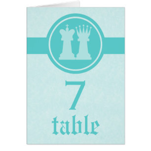Chess King and Queen Wedding Table Card, Aqua