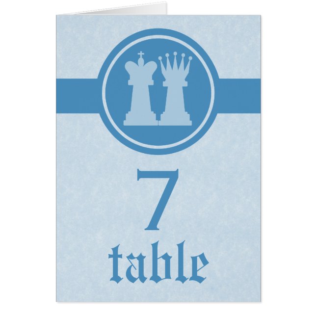 Chess King and Queen Wedding Table Card, Blue (Front)