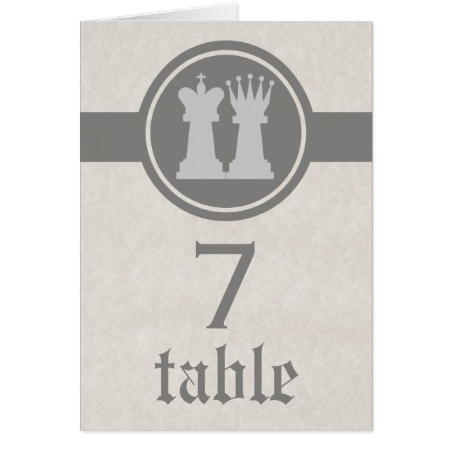 Chess King and Queen Wedding Table Card, Gray (Front)
