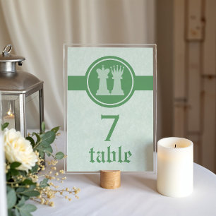 Chess King and Queen Wedding Table Card, Green Number