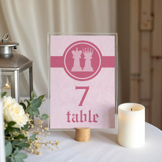 Chess King and Queen Wedding Table Card, Pink Number