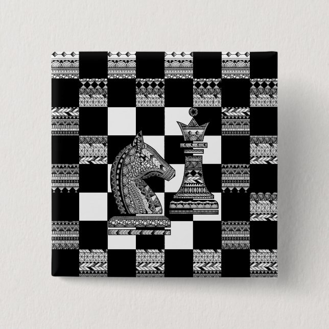Chess Knight and Queen - Zen Art 2 Inch Square Button (Front)