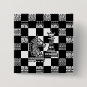 Chess Knight and Queen - Zen Art 2 Inch Square Button