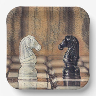 Chess Knights Chess Board Paper Plate