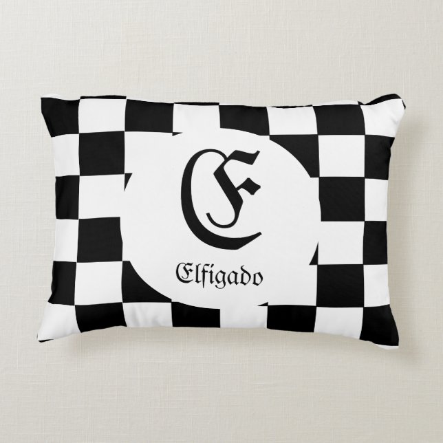 Chess Lover Custom Name Initial Accent Pillow (Back)