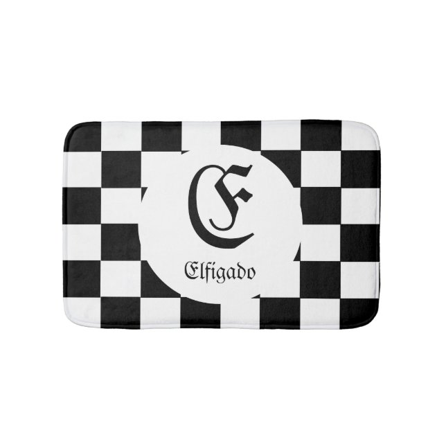 Chess Lover Custom Name Initial Bath Mat (Front)