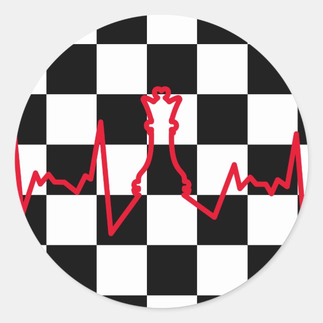 Chess Lover Heart Beat Pulse Queen Game Piece Classic Round Sticker (Front)