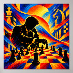 Chess Master Making a Move Silhouette Poster