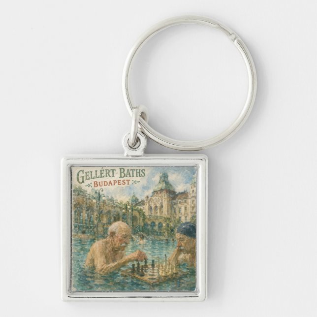 Chess match Gellert Baths Budapest Hungary Keychain (Front)