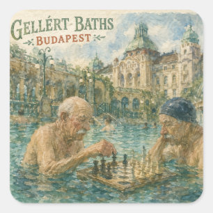 Chess match Gellert Baths Budapest Hungary Square Sticker