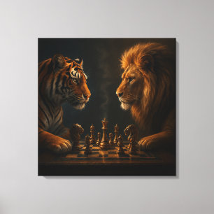 Chess of Kings – Lion vs Tiger Strategic Art Canvas Print