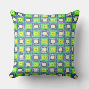 Chess Patterned Blue and Green Squares Throw Pillow