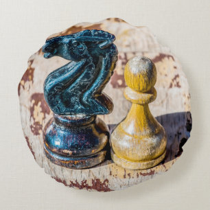 Chess Pawn and Knight - Veterans Round Pillow