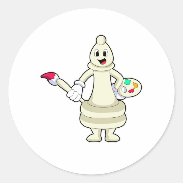 Chess piece Bishop as Painter with Brush & Colour Classic Round Sticker (Front)