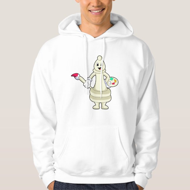 Chess piece Bishop as Painter with Brush & Colour Hoodie (Front)