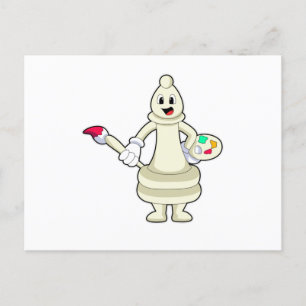 Chess piece Bishop as Painter with Brush & Colour Postcard