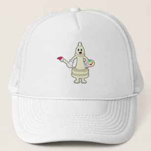 Chess piece Bishop as Painter with Brush & Colour Trucker Hat