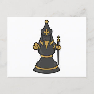 Chess piece Bishop at Chess with Staff Postcard