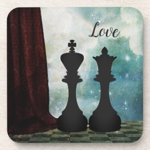 Chess Piece King and Queen Love Couples Coaster