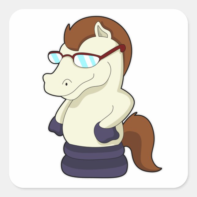 Chess piece Knight as Horse with Sunglasses Square Sticker (Front)