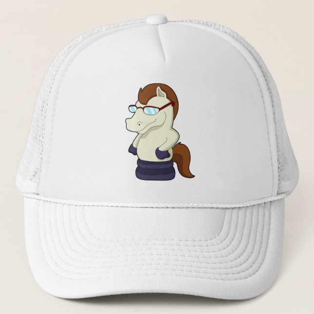 Chess piece Knight as Horse with Sunglasses Trucker Hat (Front)