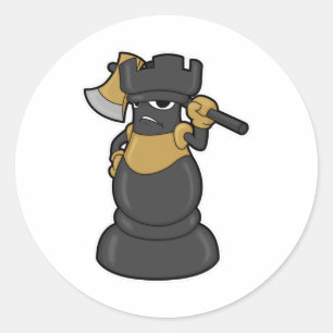 Chess piece Rook at Chess with Axe Classic Round Sticker