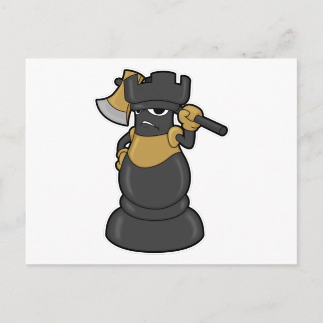 Chess piece Rook at Chess with Axe Postcard (Front)