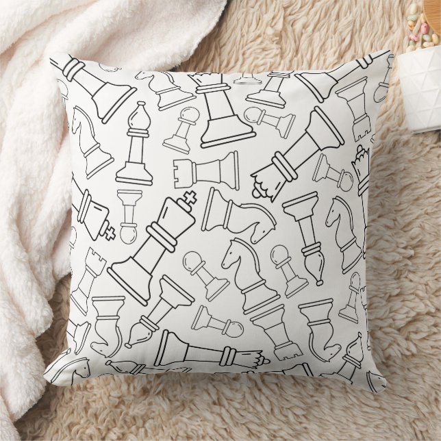 Chess Pieces Black White Throw Pillow (Blanket)