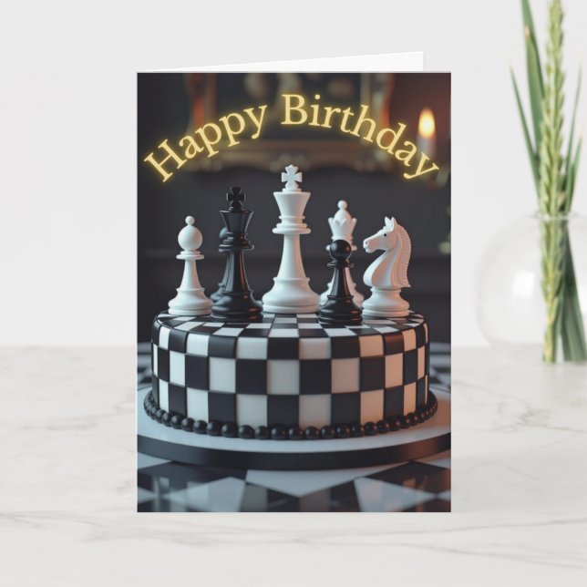 Chess Pieces Cake Birthday Card (Front)