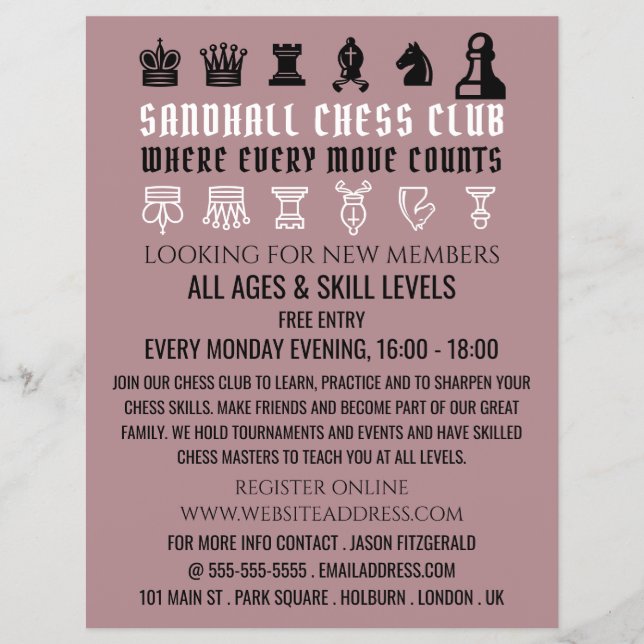Chess Pieces, Chess Club Advertising Flyer (Front)