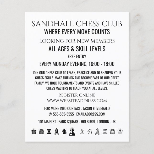 Chess Pieces, Chess Club Advertising Flyer (Front)
