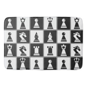 Chess Pieces Design Bath Mat