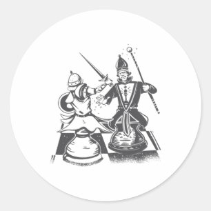 Chess pieces fight classic round sticker