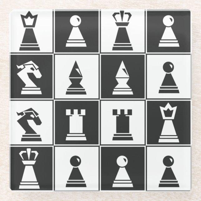 Chess Pieces Glass Coaster (Front)
