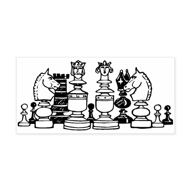 chess pieces illustration art stamp (Imprint)