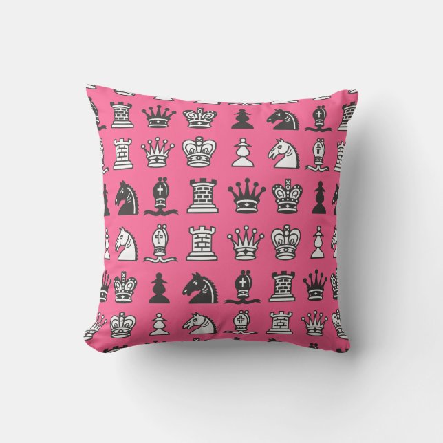 Chess Pieces in Rows Pink Pillow (Front)
