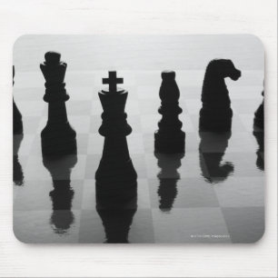 Chess pieces on chess board in black and white mouse pad